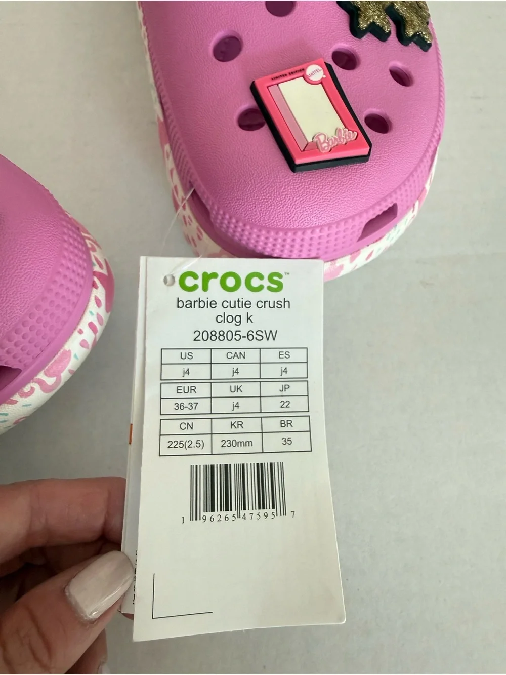 Crocs Kids' Barbie Cutie Crush Clogs Taffy Pink Water Shoes Girl Size 4 New